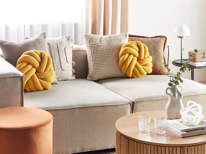 Actual product image Beliani Boucle Knot Cushion Yellow 31 x 31 cm AKOLA (31 x 31 x 11 cm)