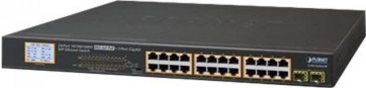 Productafbeelding Planet 24-Port 10/100/1000T 802.3at PoE Switch + 2-Port Gigabit SFP en LCD Monitor voor PoE 300 Watt (24 Havens)