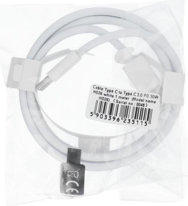 Produktbild OEM Kabel Kabel Typ C auf Typ C PD QC3.0 3A 30W HD26 1 m weiss (1 m, USB 3.0, 30 W)