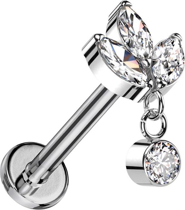 Star Piercing Micro Labret Innengewinde silber drei Ovale Kristalle silber Anhänger Kristall silber (ohne Messing, Titan G23)