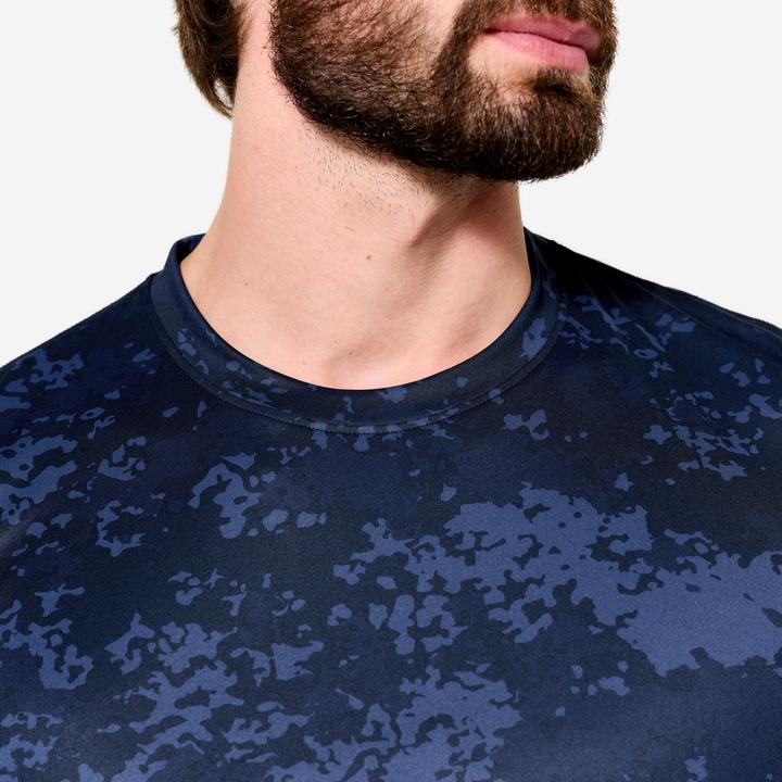 Image du produit Domyos T-shirt de fitness respirant à manches courtes avec col ras du cou pour hommes - Bleu marine (S)