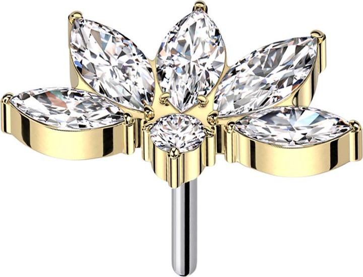 Star Piercing Threadless halbe Lotusblume vergoldet Kristalle silber (ohne Messing, Titan G23)