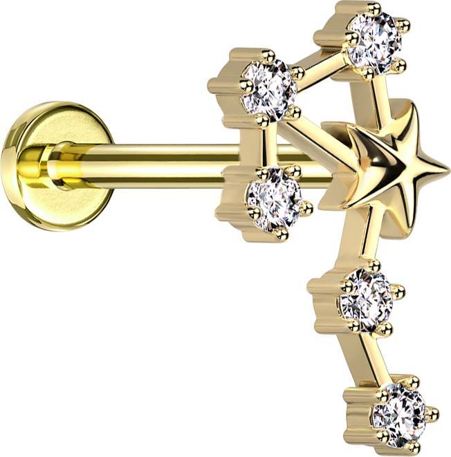 Actual product image Star Piercing Micro Labret Inner Thread Gold Plated Zodiac Libra with Crystals (Surgical steel 316L, Brass)