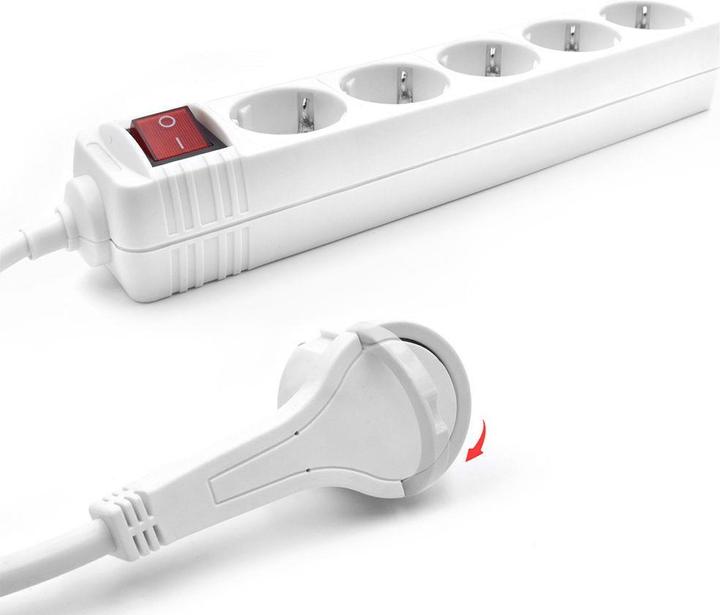 Actual product image Power strip with illuminated switch and flat plug, 5 sockets, 1.5 m, white (5 x, CEE 7/3, 1.50 m)