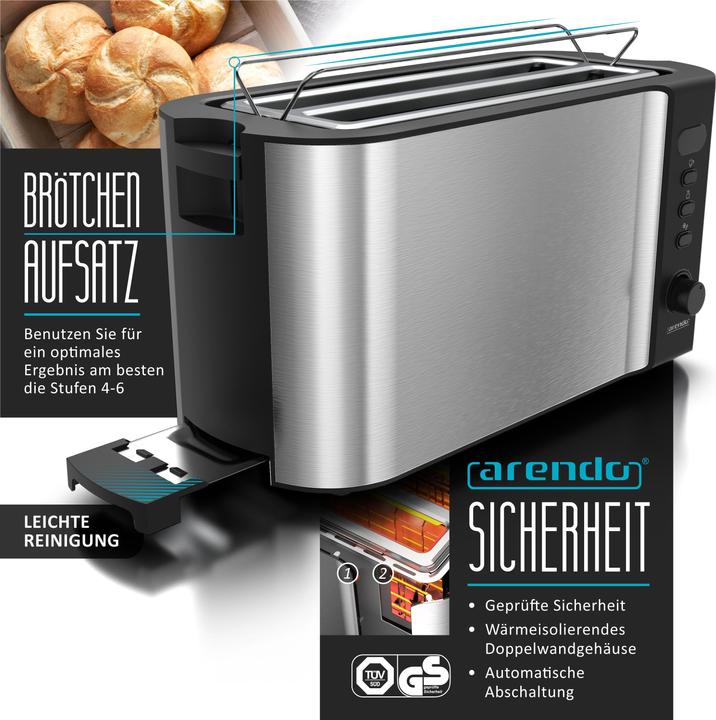 Produktbild Arendo Frühstücks Set, Edelstahl Wasserkocher 1,5l Temperaturwahl & 4-Scheiben Langschlitz Toaster, Silber
