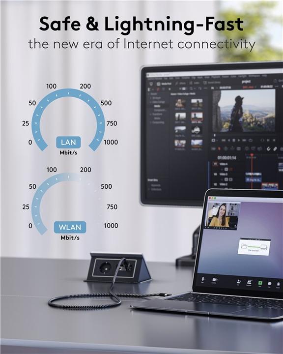 Actual product image Goobay Ethernet cable USB-C to RJ45, 10 m (USB 3.1, RJ45 Gigabit Ethernet (1x))