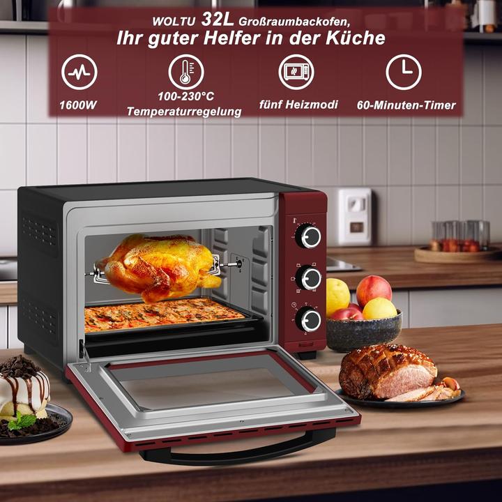 Image du produit Woltu Mini four 32 litres, noir+rouge
