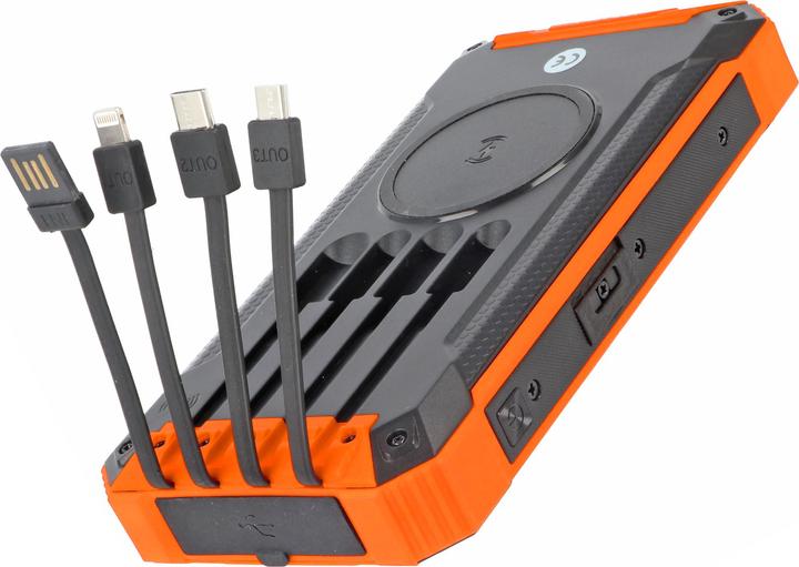 AccuCell Powerbank with 4 charging cables, QI charging function, solar panel, LED light (20000 mAh)