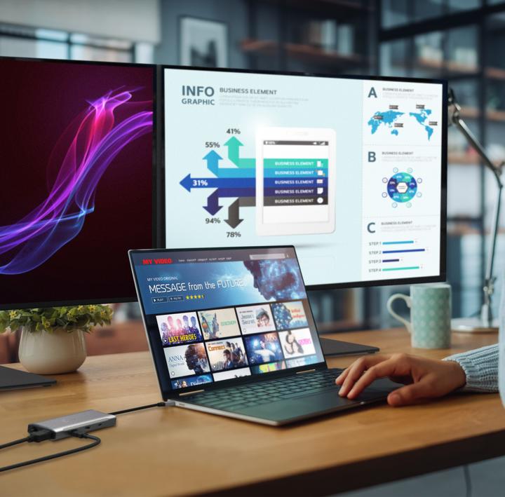 Actual product image j5Create JCD397 4K60 Elite USB-C® Multi-Monitor Mini Dock, Space Grey (USB-C, 3 Ports)