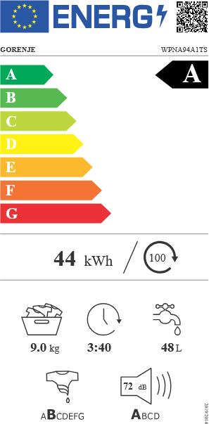 Energy Label Gorenje Waschmaschine WPNA94A1TS 9kg A wh (9 kg, Left)