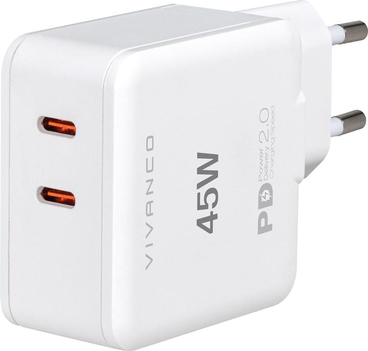 Vivanco USB-C PD2.0 dual fast charger, 20W + 25W, white (45 W)