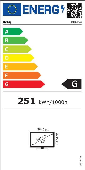 Energy Label BenQ RE6503 WITH IR 40 POINT TOUCH (3840 x 2160 Pixels, 65")