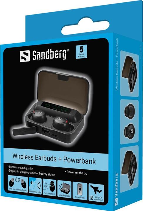 Actual product image Sandberg Bluetooth Earbuds + Powerbank (No noise cancelling, 6 h, Wireless)