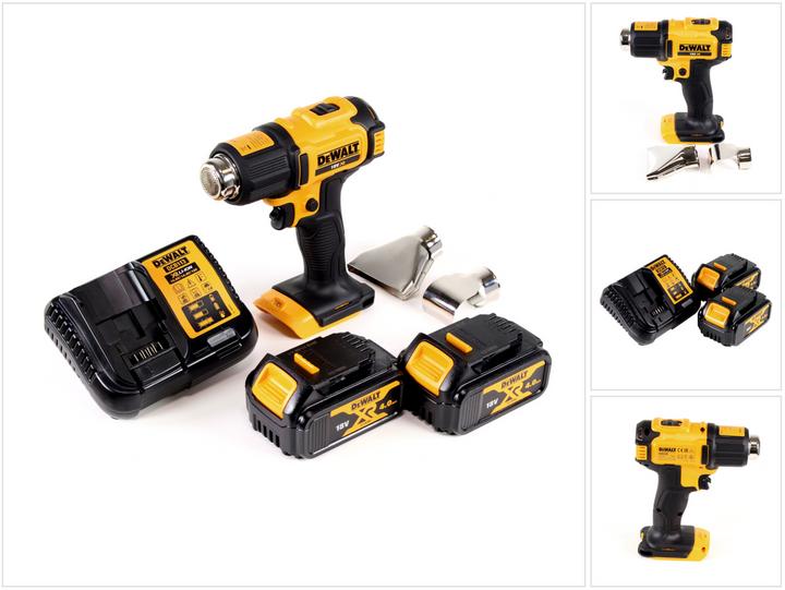 DeWalt DCE 530 M2 Akku Heissluftpistole 18V 530°C + 2x Akku 4,0Ah + 1x Lader + Flächen- und