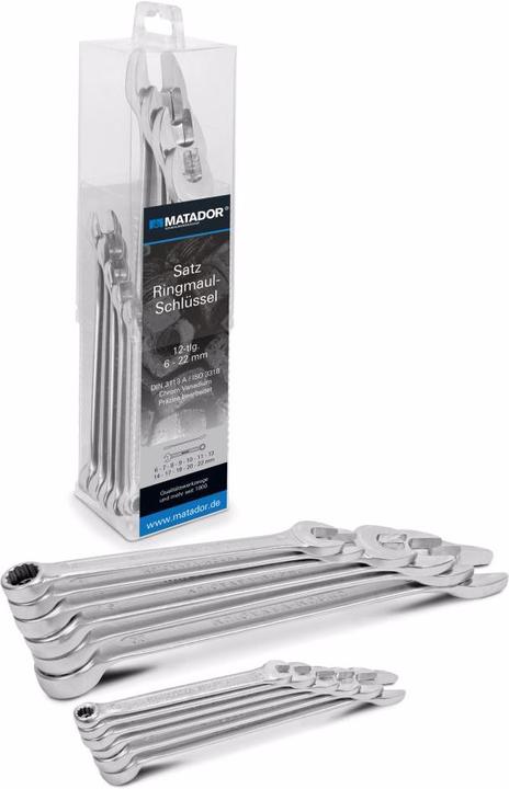 Produktbild Matador Ringmaulschlüssel-Satz 12-tlg. 6 - 22 mm (19 mm, 6 mm, 12 mm, 14 mm, 22 mm, 16 mm, 10  mm, 21 mm, 18 mm, 7 mm, 17 mm, 11 mm, 15 mm, 8 mm, 9 mm, 13 mm, 20 mm)