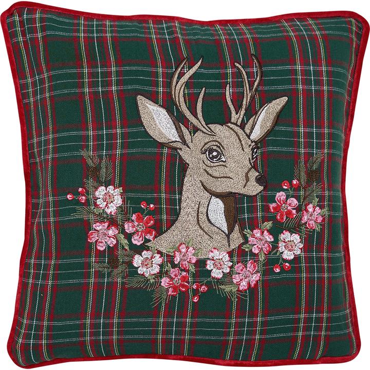 Greengate Dagmar Kissenhülle deer green mit Stick 40 x 40 cm (40 x 40 cm)