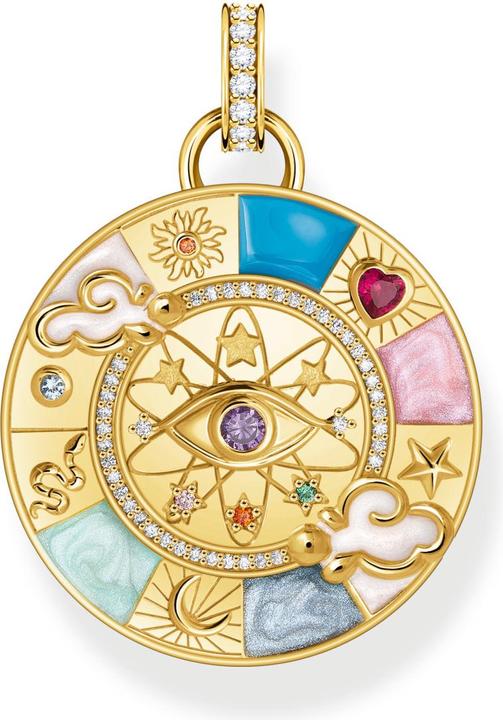 Immagine prodotto Thomas Sabo Ciondolo ruota della fortuna placcato oro con simboli cosmici (Argento 925, Smalto)