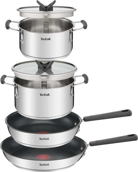 Actual product image Tefal OptiSpace - Pan set - 4-piece (kookpan 18 & 20 cm, koekenpan 24 & 28 cm) (24 cm, Pan set + pot set, Stainless steel)