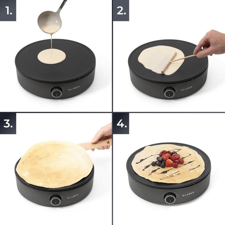 Produktbild KLAMER Crepes Maker, Grosse Backfläche mit 33cm Ø antihaftbeschichtete Platte, 1500W