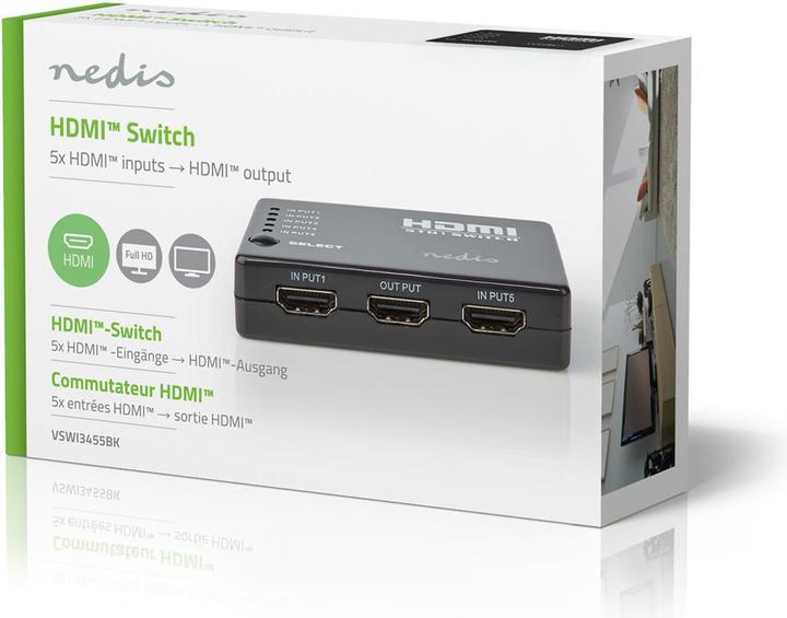 Produktbild Nedis HDMI T Schalter 5-Port Port(s) 5X HDMIT Eingang 1x HDMIT Ausgang 1080p 3.4 Gbps ABS Schwarz