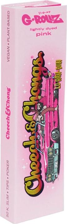 Actual product image G-Rollz Cheech Chong Lightly Dyed Pink King Slim Papers + Tips Display 24pcs