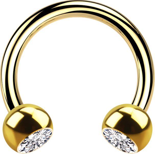 Produktbild Star Piercing Micro Circular Barbell vergoldet mit zwei Kugeln Kristall silber (ohne Messing, Chirurgenstahl 316L)