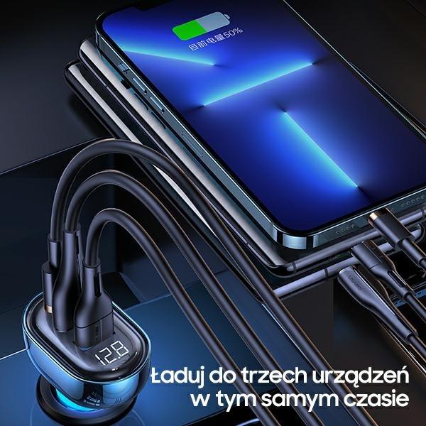Actual product image Usams Ład. sam. 1xUSB-C 2xUSB-A 125W Fast Charge transparent black CC158CC01 (US-CC158)