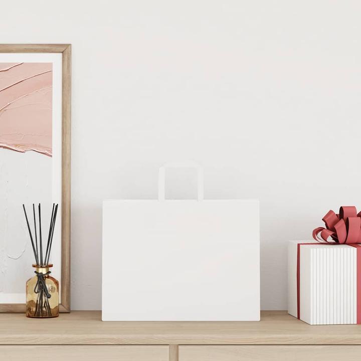 Produktbild VidaXL Kraftpapiertüten 50 Stk. mit Henkel Weiss 32x17x25 cm Papiertüte (Geschenkbox, 50 x)