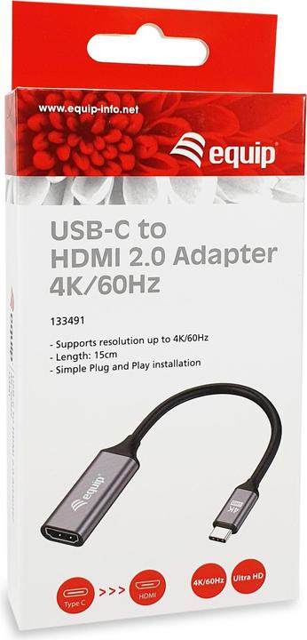 Produktbild equip Adapter USB-C -> HDMI 2.0 4K60Hz 0.15m gr (HDMI, 15 cm)