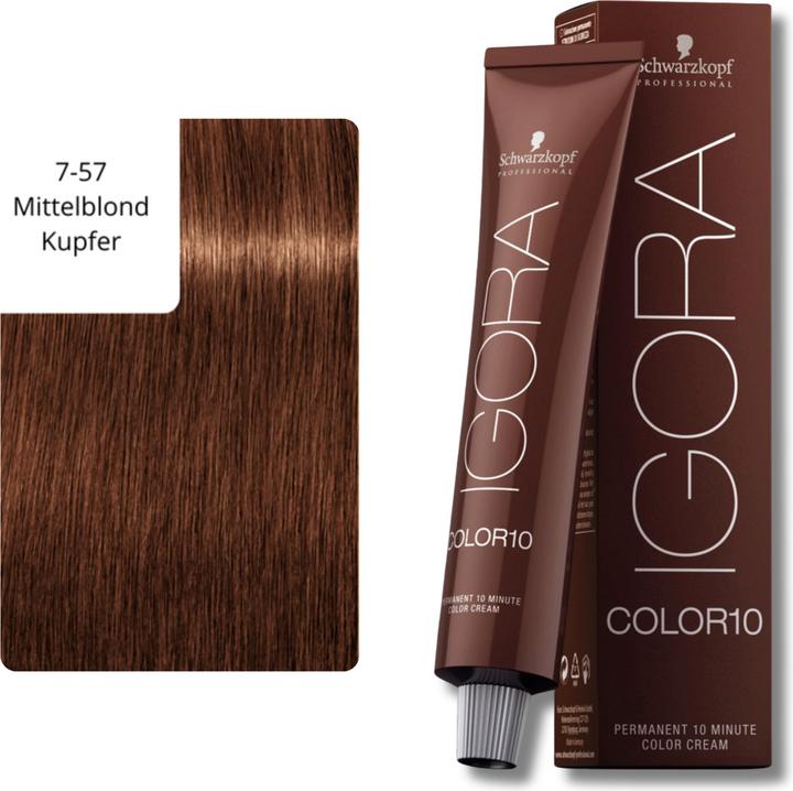 Produktbild Schwarzkopf Professional Igora Color 10 Permanent 10 Minute Color Cream (7-57 Mittelblond Kupfer)