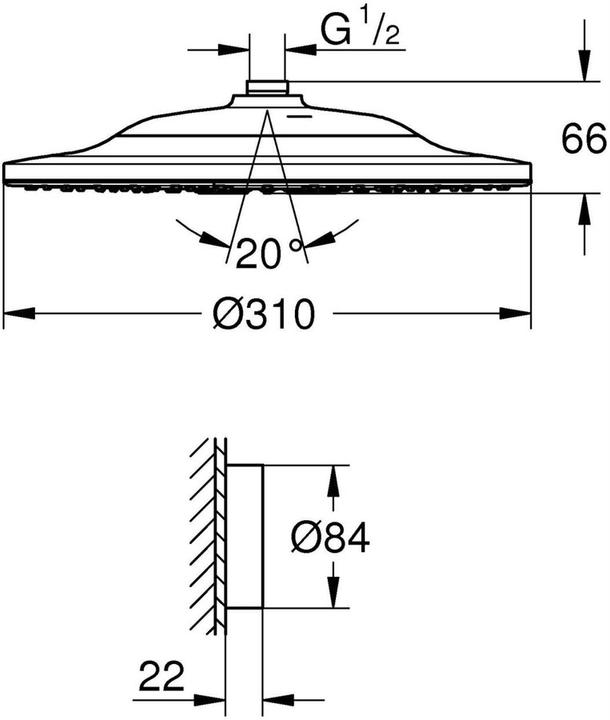 Image du produit Grohe Rainshower SmartConnect 2 types de jets (2 Types de jets, 10 l/min)