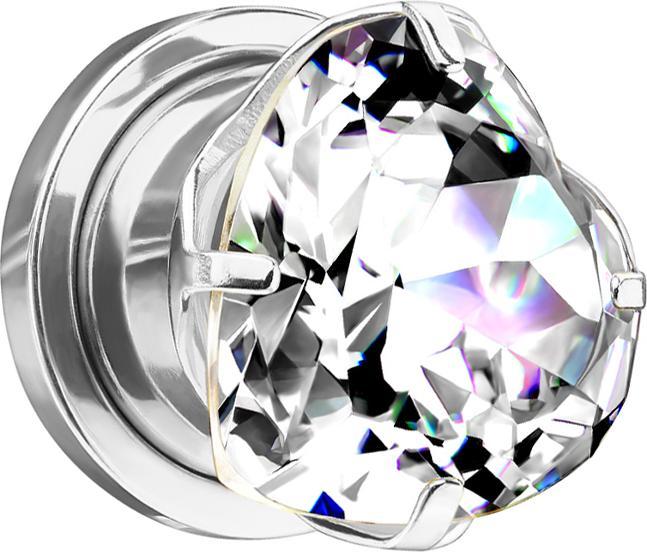Star Piercing Flesh Plug silber mit Herz Kristall silber (ohne Messing, Chirurgenstahl 316L)