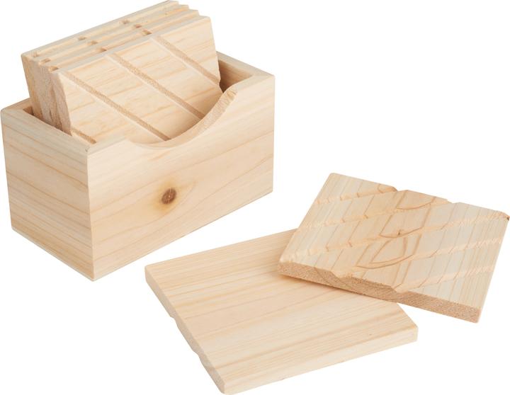 VBS Wooden box with 6 coasters, pine wood (6 x, Glass coaster)