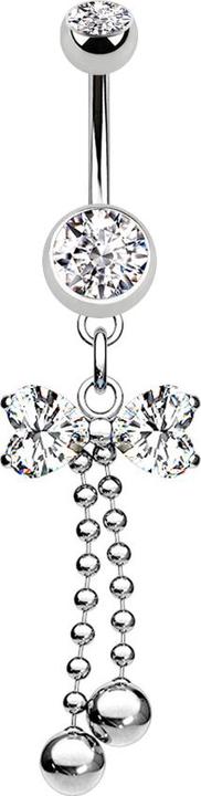 Star Piercing Banane silber mit Anhänger Schleife silber und Kugeln (Chirurgenstahl 316L, ohne Messing)