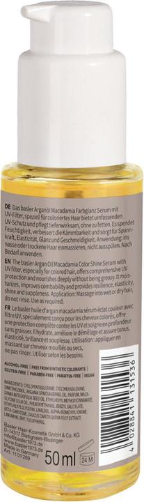 Nutritional values and ingredients Basler Argan Oil Macadamia Color Shine Serum (50 ml)