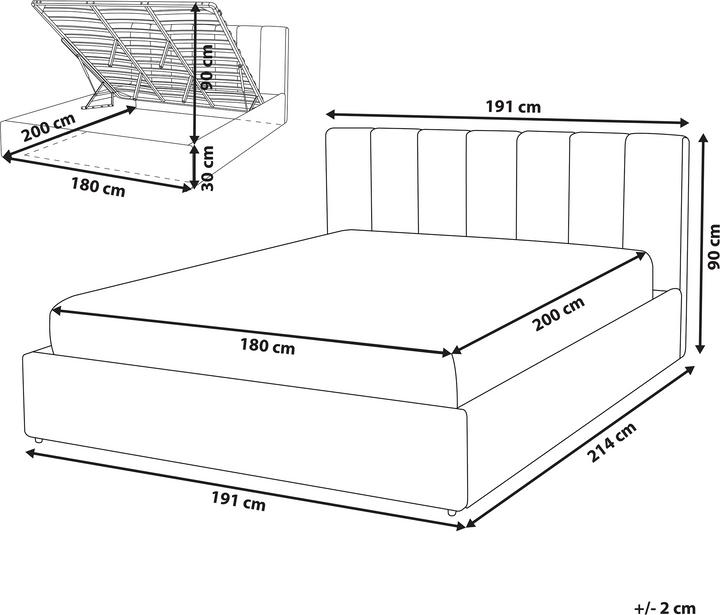 Actual product image Beliani Light grey upholstered bed with folding bed base 180 x 200 cm DREUX (180 x 200 cm)