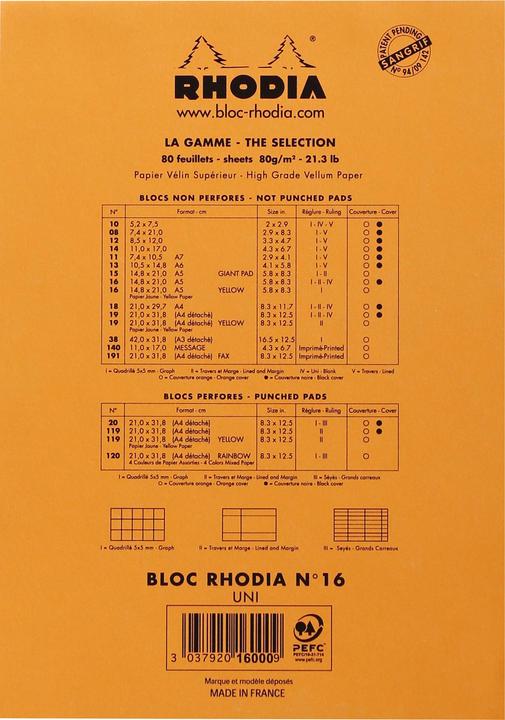 Valeurs nutritives et ingrédients Rhodia Bases (A5, Blanc)