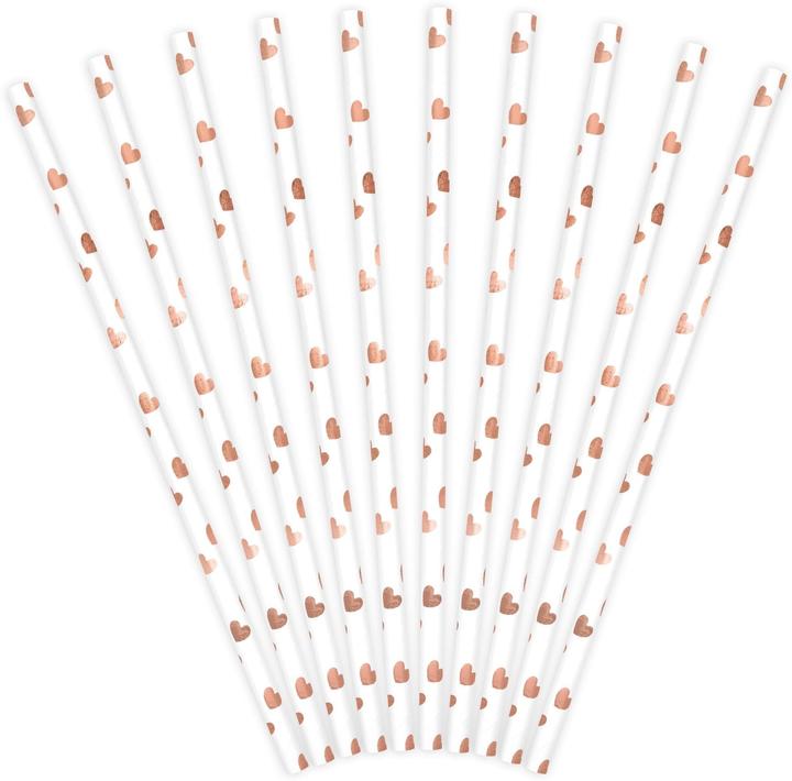 Partydeco Cannucce di carta - Cuori rosa-oro (10pz) (10 x)