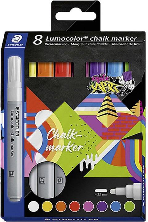 Staedtler Chalk markers 2.4 mm, 344-0, -1, -4, -2, -20, -6, -3, -5, cardboard box with 8 pcs. (colour assorted, 2.40 mm, 8 x)