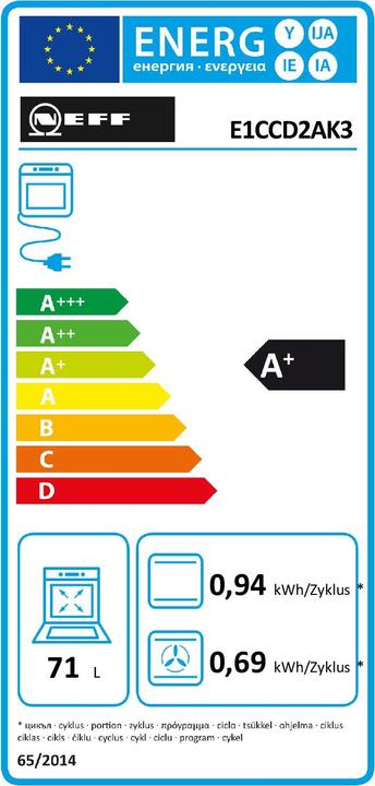Label énergétique Neff N 30, Cuisinière encastrable, 60 x 60 cm, Noir, E1CCD2AK3