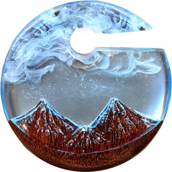 Star Piercing Ohrgewicht Schneebedeckter Berg Epoxy blau aus Tamarind Holz (ohne Messing, Organisch)