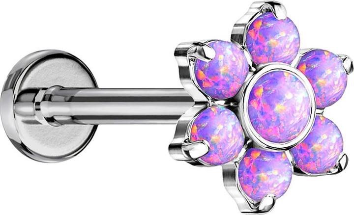 Actual product image Star Piercing Micro Threadless Labret silver Flower Opals purple (without brass, Titanium G23)