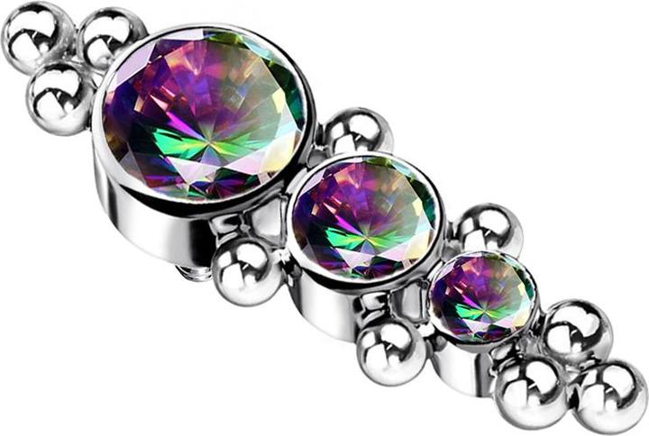Actual product image Star Piercing Dermal Anchor silver with beads and three crystals dark multicolour (without brass, Titanium G23)
