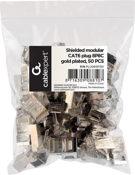 Produktbild Gembird PLUG6SP/50 shielded modular LAN plug 30u, set of 50 pcs, solid and stranded (U/UTP, CAT6, 1.03 m)