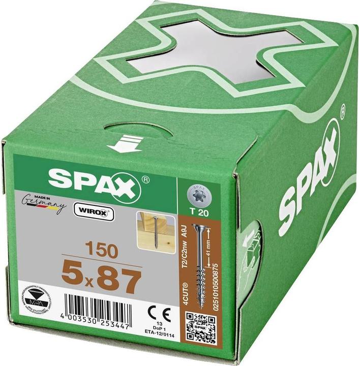Produktbild Spax Tellerkopfschraube flach 5,0 x 87 mm 150 Stk. ( 0251010500875 ) Teilgewinde Torx T-STAR plus (150 Schrauben pro Stück)