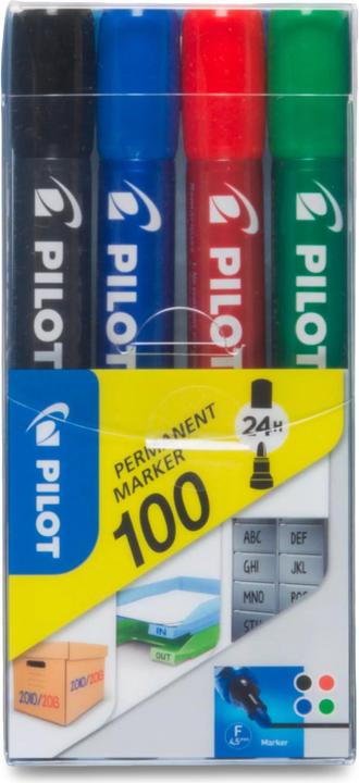 Produktbild Pilot Permanent-Marker 100 (Multicolor, 1 mm, 4 x)