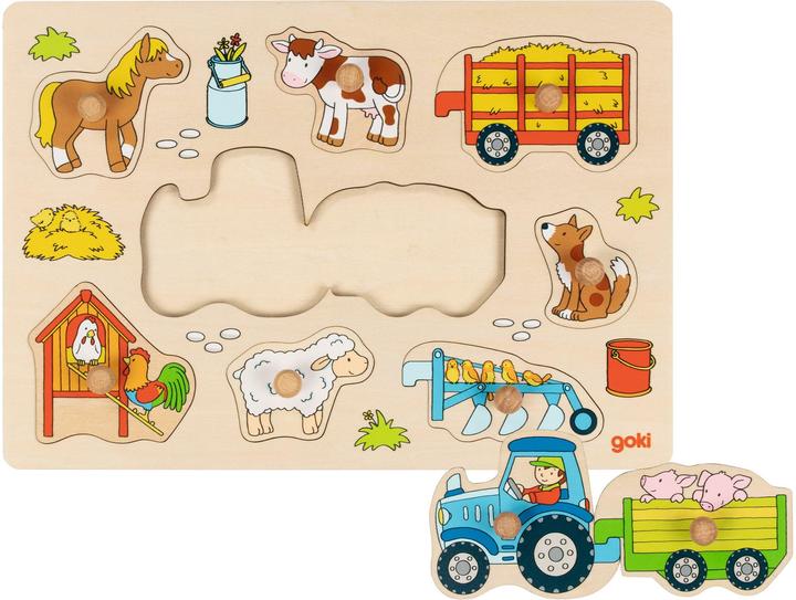 Goki Tractor jigsaw puzzle with trailers (9 pieces)
