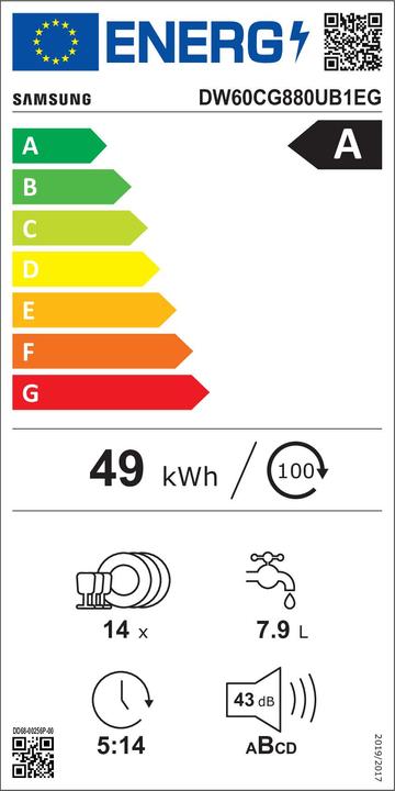 Energie-Label Samsung Unterbaugeschirrspüler, DW60CG880UB1EG, 60cm bk
