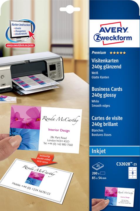 Produktbild Avery Premium Visitenkarten, glatte Kanten, 85x54mm (240 g/m², 25 x, A4)