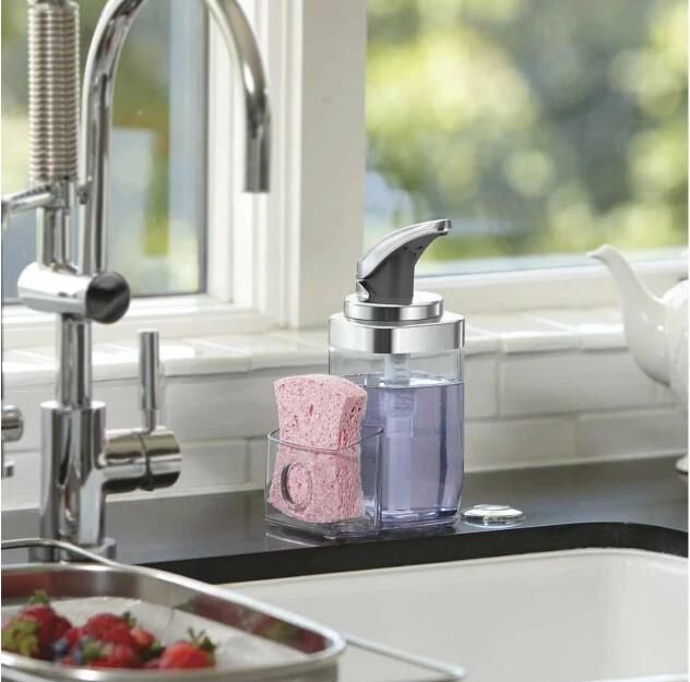 Actual product image Simplehuman Soap dispenser with caddy 650 ml, silver/transparent